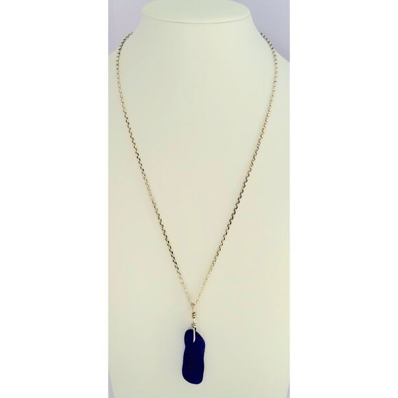 Seaglass Cobalt Blue Necklace Handmade Sterling Silver Sea Glass Beach - Picture 2 of 10